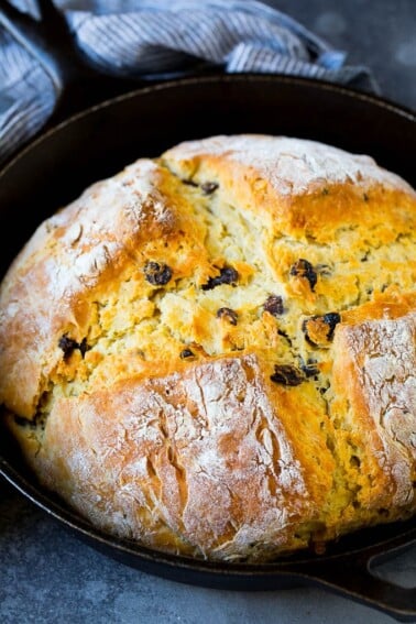 Irish soda bread baked in a cast iron skillet.